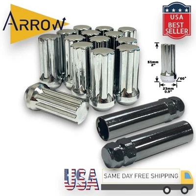 24 Chrome 2"Alto 14x2 Spline Lug Nut & 2 Chaves Fit Ford F150/Navigator/Expedition - Imagem 1 de 4