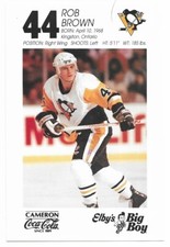 ROB BROWN 1989-90 Team Issued Hockey 4" x 6" Photo Card Pittsburgh Penguins VG