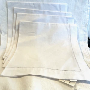 4 white Ladder Hemstitch Dinner Napkins - 17" x 17" - 55/45 Linen Cotton Blend - Picture 1 of 3