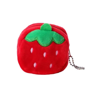 Animal Coin Change Cosmetic Plush Purse with Key Chain - New - Strawberry - Picture 1 of 1