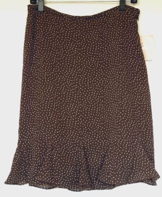 NUEVO NUEVO CON ETIQUETAS Liz Claiborne Villager Marrón Lunares Arrugado Poli Volantes Dobladillo Falda 8 Foto 1 de 2