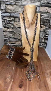 Artesian, handmade, multi strand, beaded statement, necklace, and bracelet Set - Picture 1 of 15