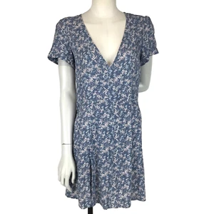Rusty Dress Blue Size 10 Ditzy Floral A Line Short Sleeve Deep V Neck Boho - Picture 1 of 14