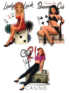 SET of 3 Sexy Casino PINUP Girls Baccarat #LadyLuck Stickers WATERPROOF Decals - Picture 1 of 1