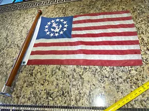 VINTAGE 30" TEAK FLAGPOLE W/20"X30" US ENSIGN FLAG W/POLE SOCKET - Picture 1 of 21