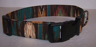 HANDMADE Wet Nose Designs Colorful Southwestern Stripe Dog Collar Browns Greens Tans
