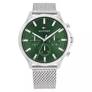 Tommy Hilfiger Silver-Tone Mesh Green Dial Multi-function Men's Watch - 1710499 - Picture 1 of 6
