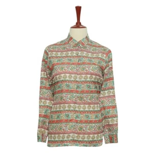 Womens Silky Blouse Multicolor Floral Paisley Shirt Button Up Dressy Top Medium - Picture 1 of 7