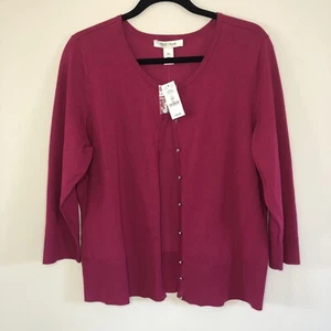 White House Black Market Black Cardigan Sweater Long Sleeve XL Berry Color NWT. - Picture 1 of 8