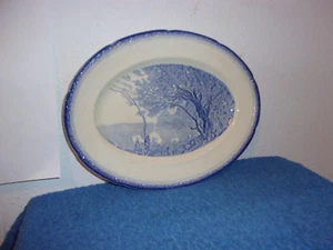 VINTAGE RARE SALAM CHINA OVAL SHAPE SERVING PLATE..in BLUE LAKE PATTERN - Picture 1 of 5