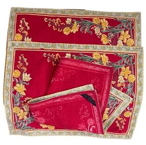 Vtg April Cornell Floral Placemats Lot Of 3 Red Yellow Cottage Core 1999 - Picture 1 of 2