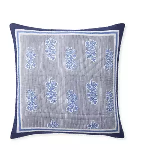 Serena and Lily Amalfi Euro Sham Block Print Hand Quilted Blue White Reverses - Picture 1 of 3