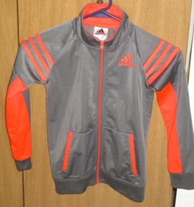 Adidas Boy's 6 Gray Orange Athletic Zip Front Hooded Polyester Track Suit Jacket - Picture 1 of 3