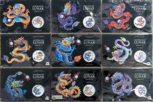 2024 Australian Lunar Series III Year of the Dragon 1 oz $1 Coloured X 9 - Picture 1 of 1