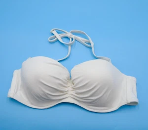 Victorias Secret 38B White Underwired Ruffle Halter Push-up Bikini Top Swimwear - Picture 1 of 4