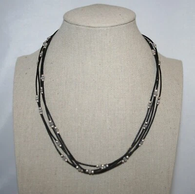 Collar de cuatro hilos Silpada de plata esterlina circonita cúbica de cuero negro N1976 Foto 1 de 4