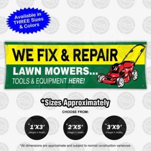 We FIX Repair Lawn Mowers Banner Sign Shop Display Tool Service Colorful Poster - Picture 1 of 12