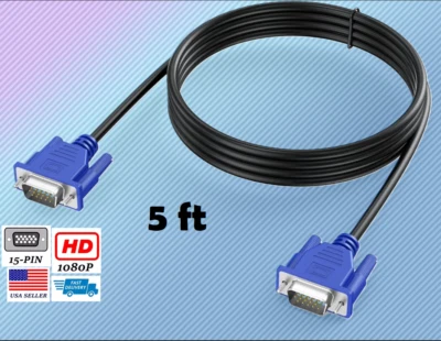1 Vga to VGA Monitor Cable Video Male to Male for PC 15 Pin Cord 5 ' - Image 1 of 4