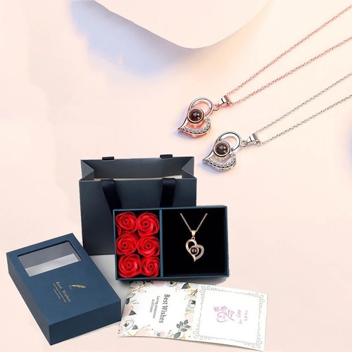 Collana cuore con rose confezione di Lusso Gioielli San Valentino Argento o Oro