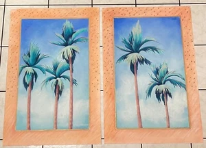 Pair Vintage Palm Springs/Beach Trees Original Paintings Jo Thompson Listed 36” - Picture 1 of 11