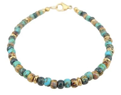zartes Armband Rondelle Picasso Perle Glas Dunkelblau Türkis Blau Gold 24k 038b - Bild 1 von 4