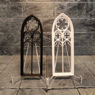 2PC Gothic Windows 1/12 Scale Dollhouse Miniatures Accessories Unpainted Model - Image 1 of 4