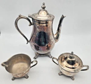 International Silver Co 3-piece tea set creamer, sugar w/lid, teapot hinged lid - Picture 1 of 17