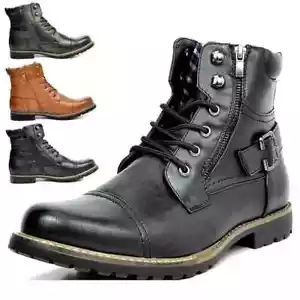 Herren Stiefel Metall Doppelreißverschluss Motorradstiefel Männer Leder Großbritannien Stiefeletten - Bild 1 von 27
