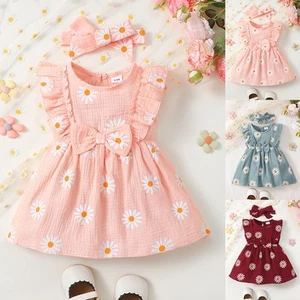 Newborn Baby Girls Floral Ruffle Bow Dress Outfit Princess Birthday Clothes Set - Picture 1 of 25