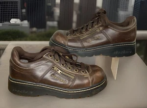 SKECHERS Tredds Jammers Brown Leather Chunky Oxford Zip Women’s 7 Y2K - Picture 1 of 22