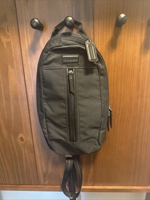 COACH VARICK Nylon & Leather Trim Sling Bag Black  Pockets Adjustable #F70692 - Image 1 of 4