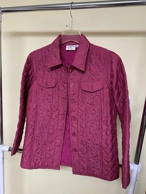 Quacker Factory Women’s Quilted Pink Sparkle Full Zip Jacket Size S - Image 1 of 3