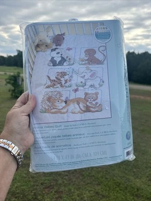 Dimensions PreQuilted Baby Quilt Kit for Cross Stitch ANIMAL BABES 34" x 43" - Image 1 of 4