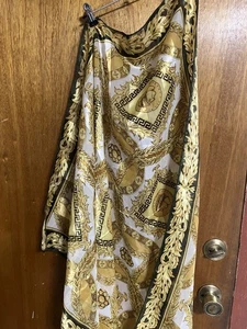 Greek Key Scarf Square 39.5” Green Gold White Large Wrap - Picture 1 of 4
