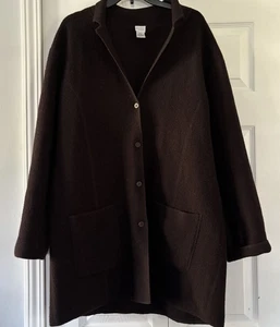 Eileen Fisher L Brown Felted Wool Long Blazer Pocket Button Jacket  - Picture 1 of 9