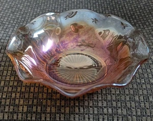 Vintage Ringelblume Karneval Glas 5 1/2" Süßigkeiten/Schmuck Schale geraffter Rand - Bild 1 von 6