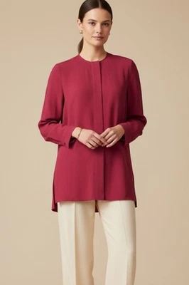 Camisa túnica COS borgoña espiga texturizada botón delantero talla 2 EE. UU. negocios usada en excelente estado Foto 1 de 4