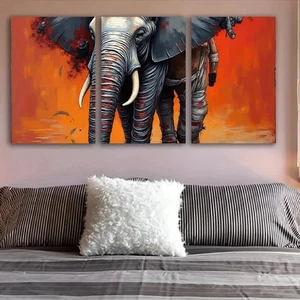 3pcs Elephant Artwork Wall Art Canvas Framed 50x70cm - Picture 1 of 2