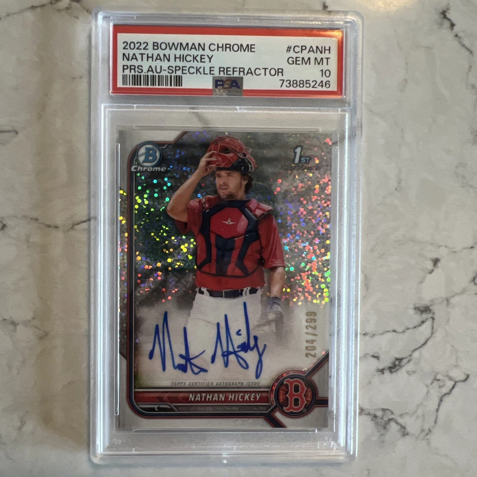 2022 Bowman Chrome Nathan Hickey 1st Auto PSA 10 Speckle /299 Red Sox Prospect - Image 1 of 2