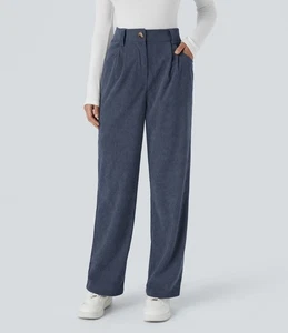Halara Hose Damen blau weites Bein Cord Plissee hoher Bund Größe XL Preppy Neu mit Etikett - Bild 1 von 11