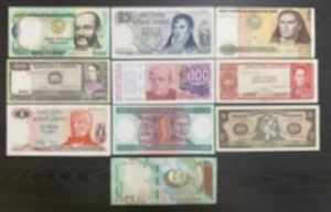 COLLECTION OF 10 SOUTH AMERICAN NOTES - ALL UNC - SA SET02 - Picture 1 of 2