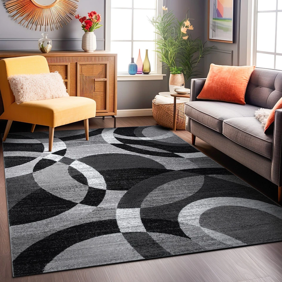 Rugshop Contemporary Modern Circles Abstract Area Rug 3ft3in X 5ft3in Gray