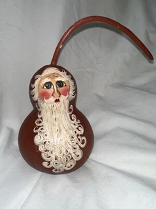 Handpainted Primitive Folk Art Santa Christmas Gourd Signed 1989 Red Davidson - Picture 1 of 5