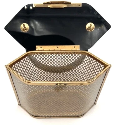 VTG MAJESTIC BOX PURSE. Black Lucite.  Lucite Encased  Gold Net PRISTINE SIGNED - Image 1 of 4