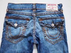 True Religion Blue Jeans Size 34 X 27 Men’s World Tour Section Straight Stretch - Foto 1 di 13