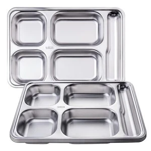 4 Pack Stainless Steel Rectangular Divided Plates Tray/Four Compartment Divid... - Picture 1 of 7