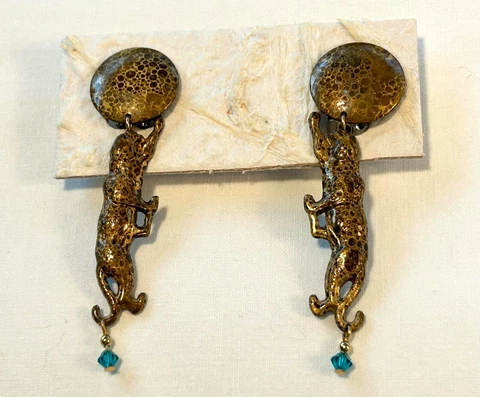 Jacksonville Jaguars Clip-on Earrings, Gold-tone with Teal & Gold Beads, "Rina" Cover