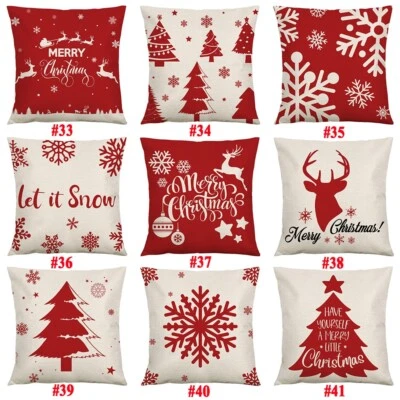 18" Christmas Snowflake Cushion Cover Pillow Case Cotton Linen Sofa Throw Xmas - Image 1 of 4