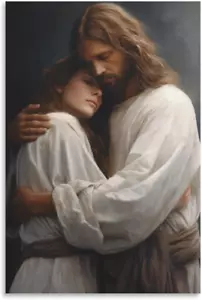 Christ Jesus Smile Poster Hugging A Woman Painting Bible Poster No Frame - Picture 1 of 4