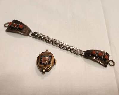 Correa de reloj vintage de plata esterlina y coral nativo americano Foto 1 de 4